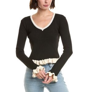 Serenette Womens  Ruffle Blouse, Black